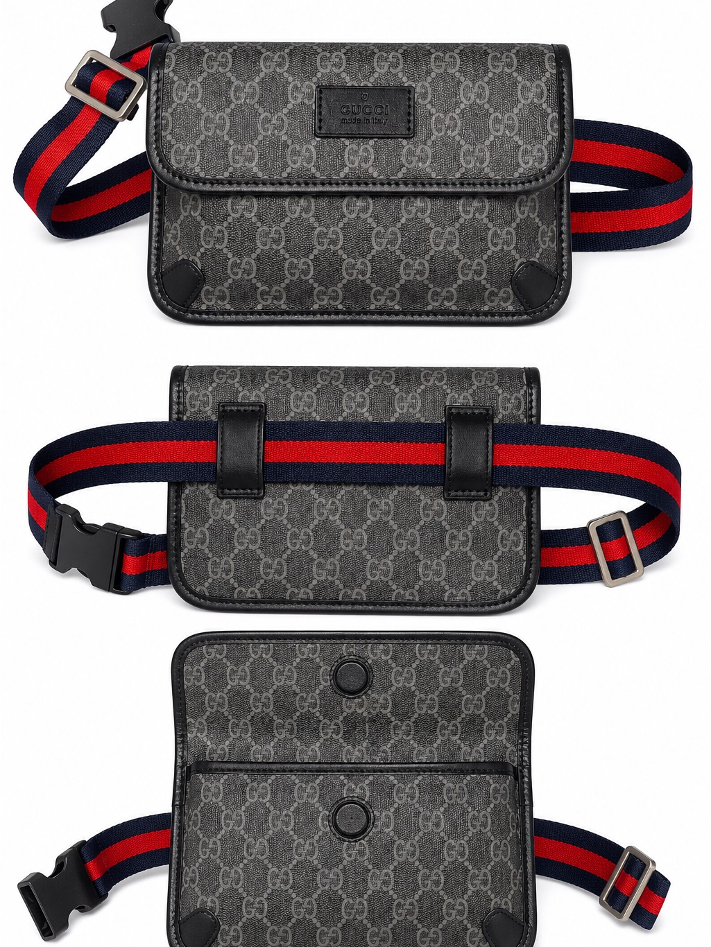 Gucci Gg Supreme Canvas Belt Bag With Red & Blue Web Strap